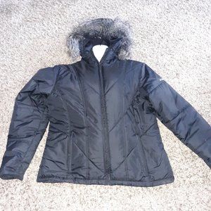Columbia  Black Puffer Type Jacket With Fur Trimmed Hood-Womens  XL